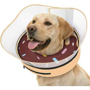 Supet Raised Inflatable Dog Cone After Surgery - Adjustable Recovery Donut Collar with Removable Shield to Stop Licking Wounds & Protect Stitches - Soft Dog Cone Alternative for Large Dogs (Brown,XXL)