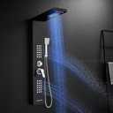 ROVATE LED Shower Panel Tower System Stainless Steel, Rainfall Waterfall Shower Panel with Jets and Handheld, 5 in 1 High Pressure Shower Tower System with Tub Spout, Black (Black Surface-with High Pressure Body Jets)