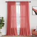 Watermelon Red Semi Sheer Curtains 108 Inches Long 2 Panels Back Tab Loop Pocket Linen Blend Boho Large Window Curtain Extra Long Light Filtering Drapes High Ceiling Drape for Living Room 52x108