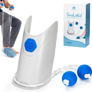 Sock Aid - Socks Helper with Adjustable Cords, Easy on Sock Aid Tool with Ergonomic Soft Foam Round Handles for Elderly, Disabled, Pregnant, Diabetics-Sock Helper Aide Tool (Ash Gray)