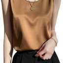 Silk Tank Tops for Women Basic Camisole Top Crew Neck Sleeveless Blouse Summer Cami Tank Casual Tank Shirt (Brown, XL)