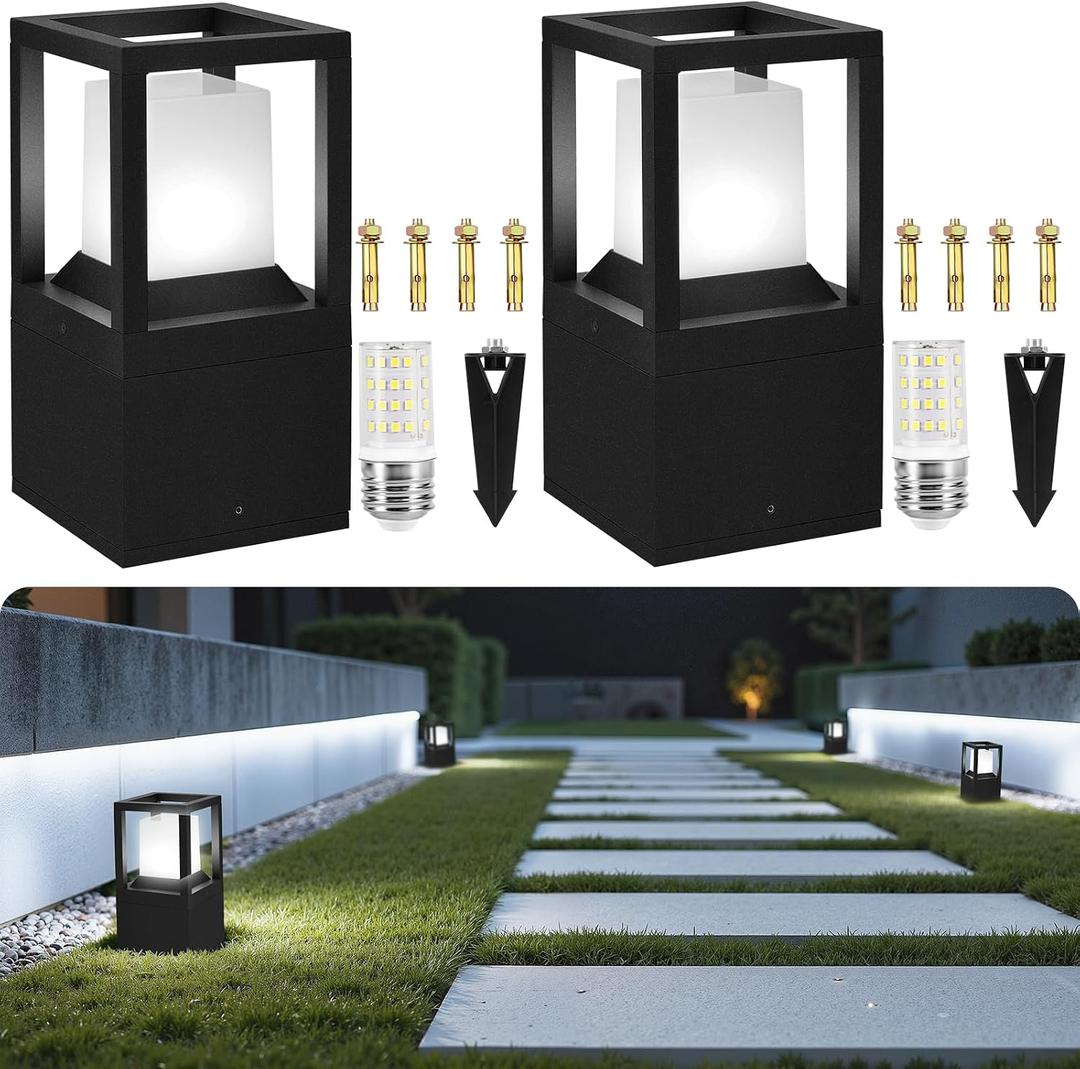 Gardencoin Landscape Bollard Lights Outdoor, Modern LED Column Light Super Bright, 12V Low Voltage Path Light, All-aluminum Waterproof Floor Pillar Lighting with E26 Replaceable Bulb, Dimmable, 2 Pack