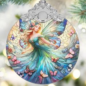 Stained Glass Hanging Decor - Fairy Christmas Ornament - Gifts for Friends, Sisters