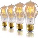 4-Pack Edison Light Bulb, 60 Watts, A19 Vintage Incandescent Light Bulbs, Dimmable Old Fashioned E26 Incandescent Light Bulbs, 240 Lumens, 2100K Warm White, Amber Glass