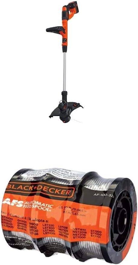 BLACK+DECKER 40V MAX String Trimmer/Edger with Trimmer Line, 30-Foot, 0.065-Inch, 3-Pack (LST140C & AF-100-3ZP)