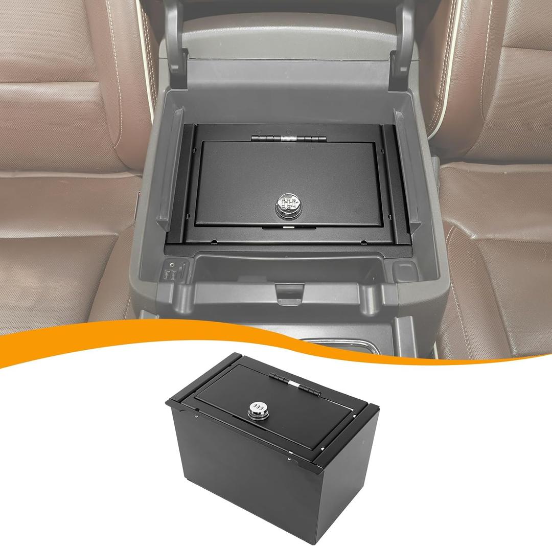 Center Console Armrest Locking Storage Safe Box Armrest Organizer Gun Safe Box with Password Compatible with Chevrolet Silverado Sierra GMC 2014-2018, Interior Accessories