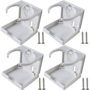 ROYHOO 4PCS Adjustable Folding Drink Holder Universal Car Cup Bottle Holder for Marine Boat Caravan Car Trucks RVs Vans with Wall Mounted Screws (White)