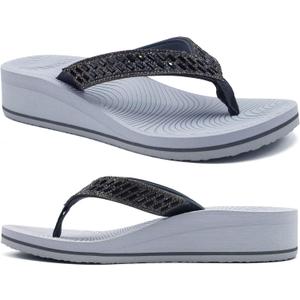 KuaiLu Women's Rhinestone Platform Arch Support Flip Flop Sandals