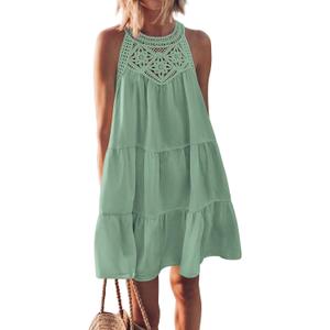 KIRUNDO Women Summer Halter Sundress 2026 Spring Casual Sleeveless Boho A Line Mini Beach Vacation Dress Cruise Resort Wear (Medium)