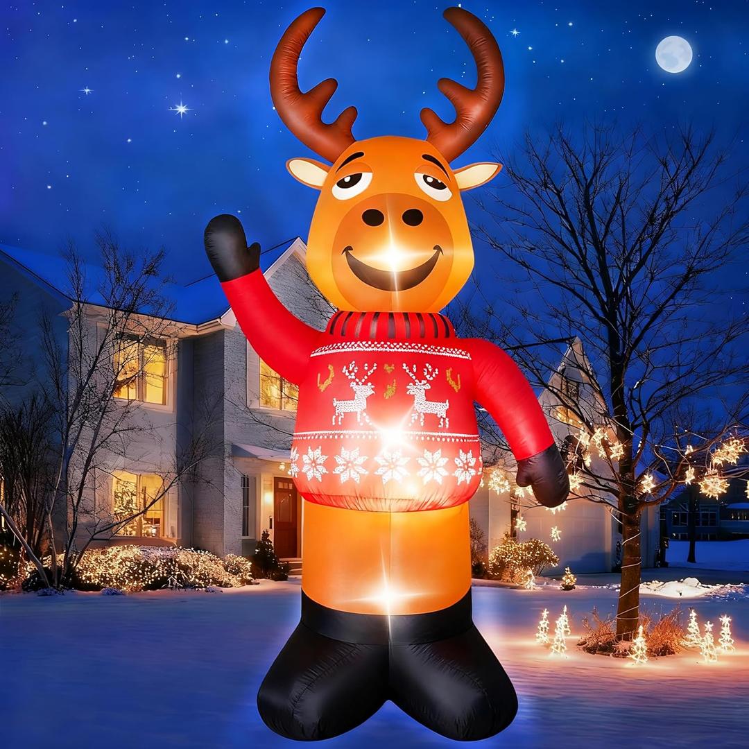 8 FT Christmas Decorations Outdoor Inflatables Giant Reindeer Yard Decor with Build-in LEDs Blow Up for Christmas Party Indoor Outdoor Yard Garden Lawn Patio