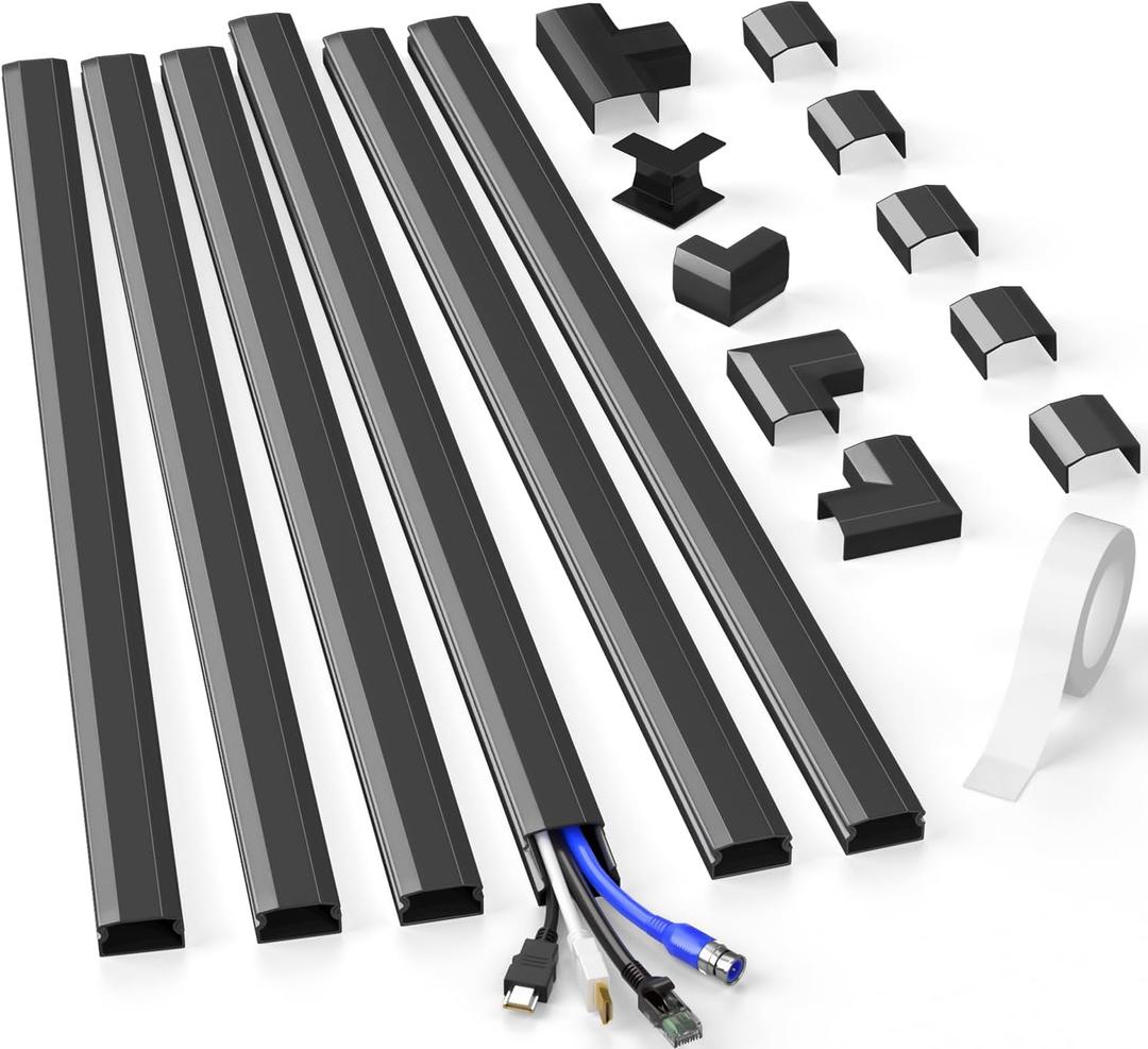 Delamu Black Cord Hider, 94.5in Cord Covers for 3-4 Wires on Wall, Large Cable Hider, Premium Wire Hider Wire Covers for Cords on Wall, Easy Snap-on Cable Raceway Cable Management, W1.18 H0.67in