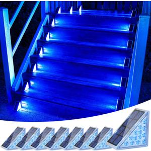 VOLISUN Solar Stair Lights 8 Pack, Solar Step Lights Outdoor Waterproof IP67, LED Outdoor Step Light,Outdoor Light Decor for Garden Stair, Deck, Front Step and Front PorchBlue Lighting
