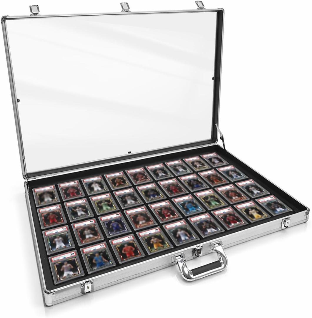 Silver Large Card Display Case, 33"x22" Aluminum Trade Show Display Case with Handle for Sports Card/TCG/Jewelry Display