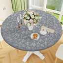 Smiry Round Picnic Tablecloth, Elastic Waterproof Fitted Heavy Duty Vinyl Tablecloths for 36"-44" Tables, Wipeable Washable Table Cover for Kitchen, Dining, Camping, Outdoor, Grey