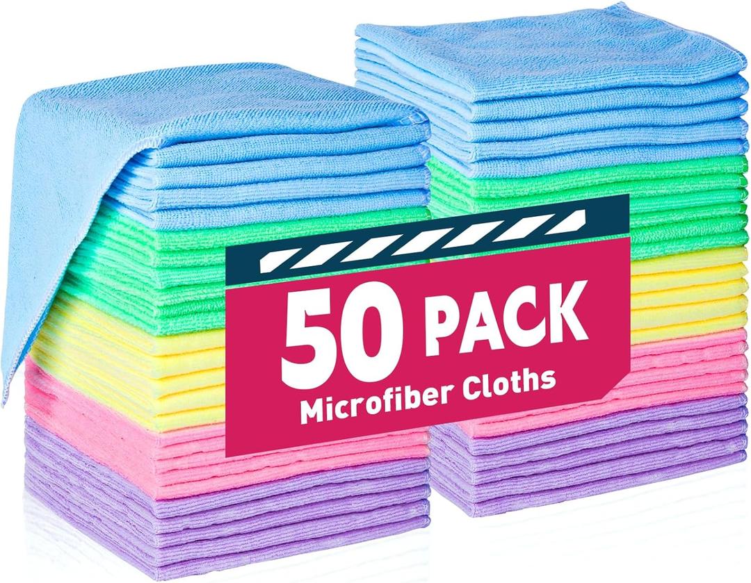 Microfiber Cleaning Cloths-50 Pack, Microfiber Towels Bulk, Towels for Cars & Home, Cleaning Rags 5 Colors Assorted (12x12 inches) Microfiber Cleaning Cloths-50 Pack, Microfiber Towels Bulk, Towels for Cars & Home, Cleaning Rags 5 Colors Assorted (12x12 inches)