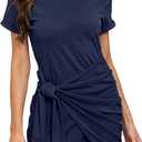 Yulaviniee Womens Summer Short Sleeve Cinched-Waist Wrap T-Shirt Mini Dress (XS)