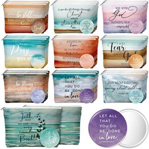 Reginary 30 Set Christian Gifts for Women Religious Mothers Day Gifts Canvas Makeup Bags Inspirational Bible Verse Compact Mirrors for Church Mother's Day Party Favors(Bright Colors,Abstract Style)