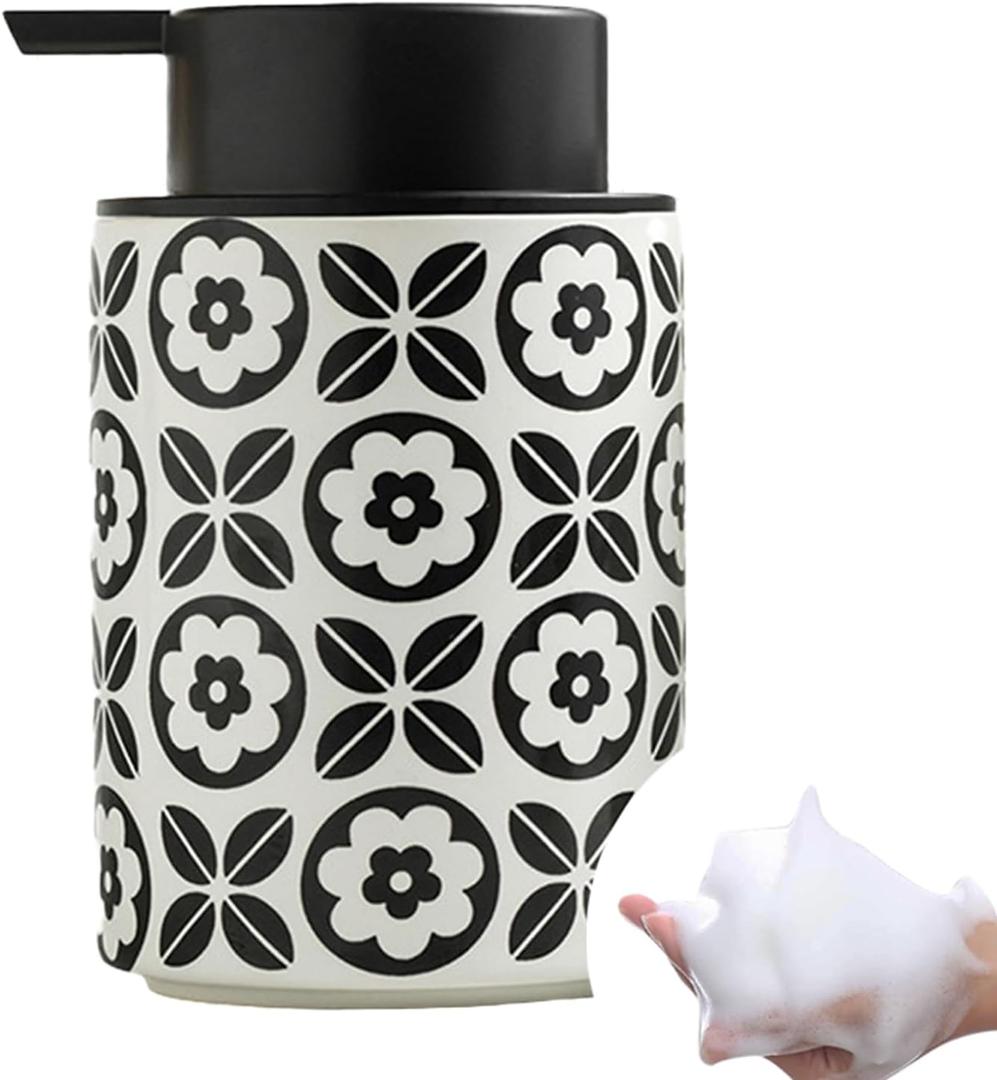 Comeon Foaming Hand Soap Dispenser, 12 Oz Refillable Foam Pump Bottle Hand Lotion Pump Bottle Ceramic Lotion Container Liquid Hand Soap Jar Shower Dispenser Kitchen Bathroom Dcor (Flower Pattern)