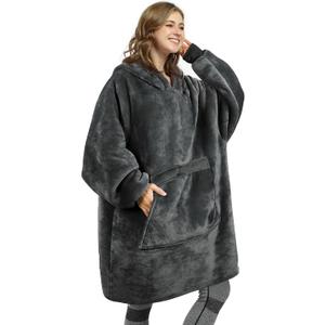 Catalonia Oversized Blanket Hoodie Sweatshirt, Wearable Sherpa Lounging Pullover for Adults Women Men (Grey)