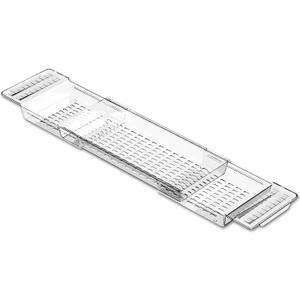 Acrylic Bathtub Tray for Large Soaking Tub, Tub Tray for Bathtub Expandable for Women Relaxing with Anti-Slip mat (Transparent)