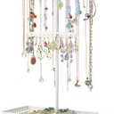 Meangood Jewelry Tree Stand Organizer 3in1 Necklace Organizer Display Bracelet Earrings and Ring Tray Jewelry Holder Hanger MetalWhite