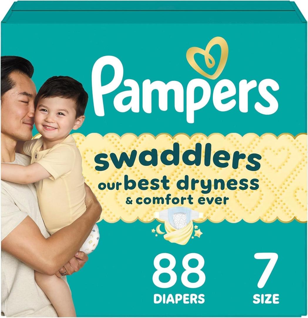 Pampers Swaddlers Diapers, Size 7 (26-50 lbs), 88 Count, Absorbent, Keeps Baby Dry and Comfortable, Skin Safe Disposable Baby Diaper