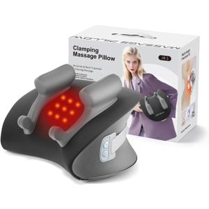 Shiatsu Neck Massager with Heat, Electric Deep Tissue Kneading Massage Pillow with 10-Minute Timer for Full Body Muscle Pain Relief, Cordless Portable Cervical Traction Device (Black)