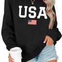 Dressmine Womens Crewneck Sweatshirt American 4Th of July Shirt Loose USA Flag Tops Trendy Crewneck Pullover Black Small