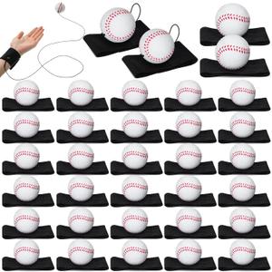Jerify 30 Pcs Wrist Return Ball on a String Baseball Football Soccer Tennis Party Favor Sports Return Wrist Practice Wristband Ball on Elastic Cord for Adults (Baseball)