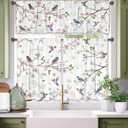 Spring Kitchen Curtains and Valances Set 3 PCS for Window, Floral Bird Spring Kitchen Decor for Bahtroom, Home - Laundry Farmhouse Short Curtains 54" w x 18" L and 27" w x 36L