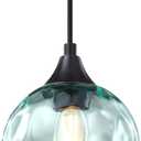 2 Pack Hanging Kitchen Island Pendant Light 6.3" Clear Hammer Green Glass Pendant Ceiling Light Fixture Black Finish Modern Farmhouse Dinning Over Sink(Adjustable Height Cord)