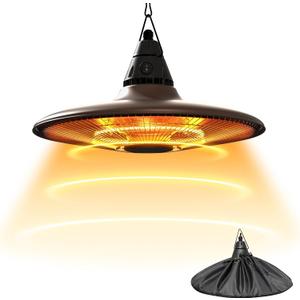 Hanging Heater, 1500W Outdoor Electric Patio Heater, Ceiling Heater with Remote Control, Infrared for Courtyard, Garage, Patio, Overheat & Tip-Over Protection, IP65 Waterproof, Brown