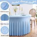 Outpain Baby Blue Spandex Round Tablecloths for 72 inch Tables, Stretchy 132 inch Fitted 6FT Round Table Cloth with Wrinkle Free Skirt for Wedding Parties & Banquets