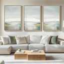 Large Framed Green Abstract Landscape Wall Art for Living Room, 3 Piece Canvas Prints Paintings Artwork for Walls, Modern Minimalist Pictures for Dining Room, Hallway, Office Wall Decor 24x36 In (Pastel)