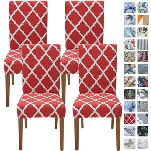 SPRINGRICO Chair Covers for Dining Room Set of 4, Stretch Dining Chair Cover, Washable Spandex Kitchen Parsons Chair Slipcovers, Removable Seat Protector for Home or Party (4 Pack, RED ZEO)