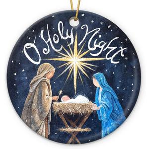 3 x Nativity Scene Ornament 2025, Religious Gifts for Women, Men, Christian Family, Church Members, Oh Holy Night Ceramic Ornaments for Catholic Christmas Decorations, Unique Christian Gift