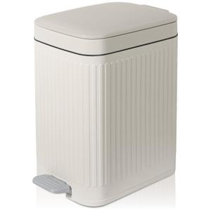 Rejomiik Small Bathroom Trash Can with Lid Slim Soft Close Garbage Can Step Wastebasket Container Trash Bin for Office Bedroom Kitchen Living Room (1.9 Gallon Cream)