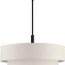 5 Light 22 Inch Cream Fabric Shade Hanging Pendant Ceiling Light Fixture,Adjustable Rod Semi Flush Mount Light Black Finish for Bedroom,Living Room,Dining Room Hallway
