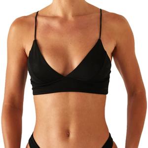 Women's Bikini Top Soild Color Push Up V Neck Bathing Suit Swimsuit Top (Black, M)
