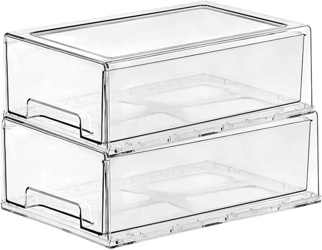 SIMPEXPE Stackable Storage Drawer, Clear Pull Out Plastic Food Fridge Organizer Bins for Home Office Pantry Shelf Organization (12.6 x8.27 x 4.33, 2 Pack)