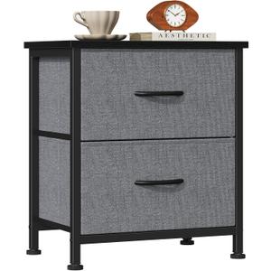 Sweetcrispy Night Stand with 2 Fabric Storage Drawers, Bedside Table, Grey, 11.8"D x 18"W x 20"H , 1 Pack