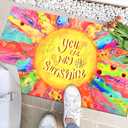 Boho Sun Door Mat, Colorful Floral Welcome Mat Non Slip, You are My Sunshine Outdoor Indoor Front Door Mat Doormat for Front Door, Entryway, Washable, Low Profile, Absorbent, 18'' x 30''