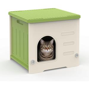 Stackable Cat House for Outdoor Indoor Use, Feral Cat Shelter Weatherproof Waterproof Elevated (Medium)
