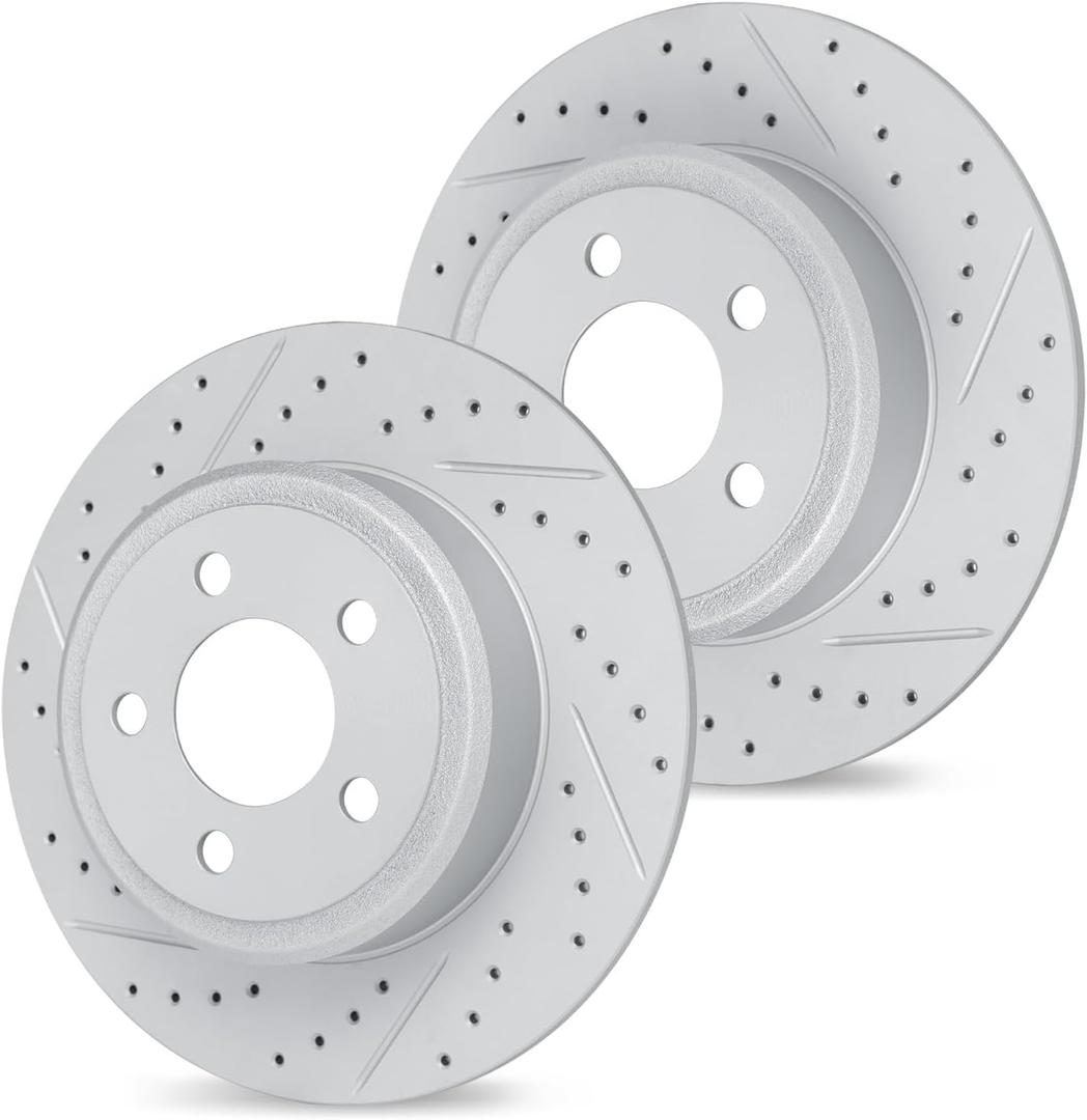 R1 Concepts Rear Brake Rotor Kit |Brake Rotors| Brake Disc |Drilled and Slotted|fits 2002-2022 Nissan Altima, Juke, Maxima, Sentra; Renault Safrane 