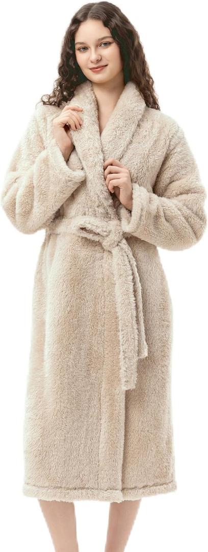 Berkshire Extra-Fluffy™ Women‘s Robe — Luxurious Fluffy Plush Bathrobe,Soft Warm Fleece Loungewear with Pockets and Belt (Beige), Size: Small 