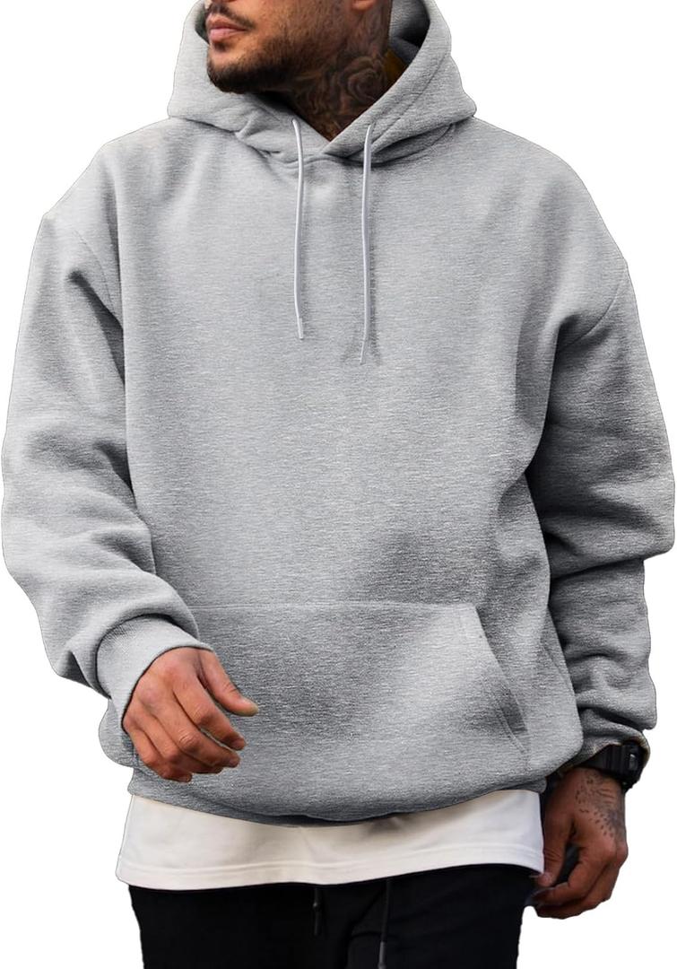 JMIERR Mens Casual Cotton Hooded Collar Drawstring Hoodies Pullover Sweatshirts Casual Long Sleeve Shirts, 4X-Large, Light Grey