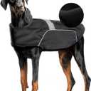 Waterproof Dog Raincoat Dog Winter Jacket Lightweight Windproof Dog Rain Coat with Velvet Inner, Adjustable Wider Velcro, Leash Hole, Reflective Stripes for Small Medium Large Dogs (Black, L)