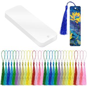 60PCS Acrylic Bookmark Blanks, DIY Blank Bookmarks for Women Men Kids Teacher, Clear Bookmarks Bulk Transparent Book Mark with Bookmark Tassels for Crafts Book Markers Book Lovers Gift (Rectangle)