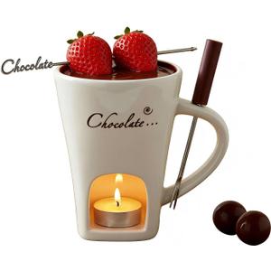 Chocolate Fondue Mug Ceramic Melting Mug Fondue Coffee Cup Melting Fondue Mug for Chocolate Cheese Butter 130 ml (W)