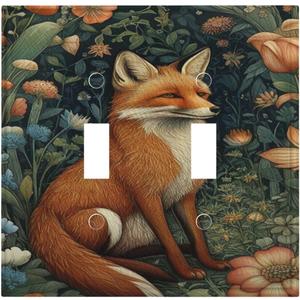 Decorative Art Light Switch Covers,2 Gang Toggle Rocker,Wall Plate,Switchplate Electrical Faceplate,Fox (2 Gang Double Toggle/5x4.9 IN)